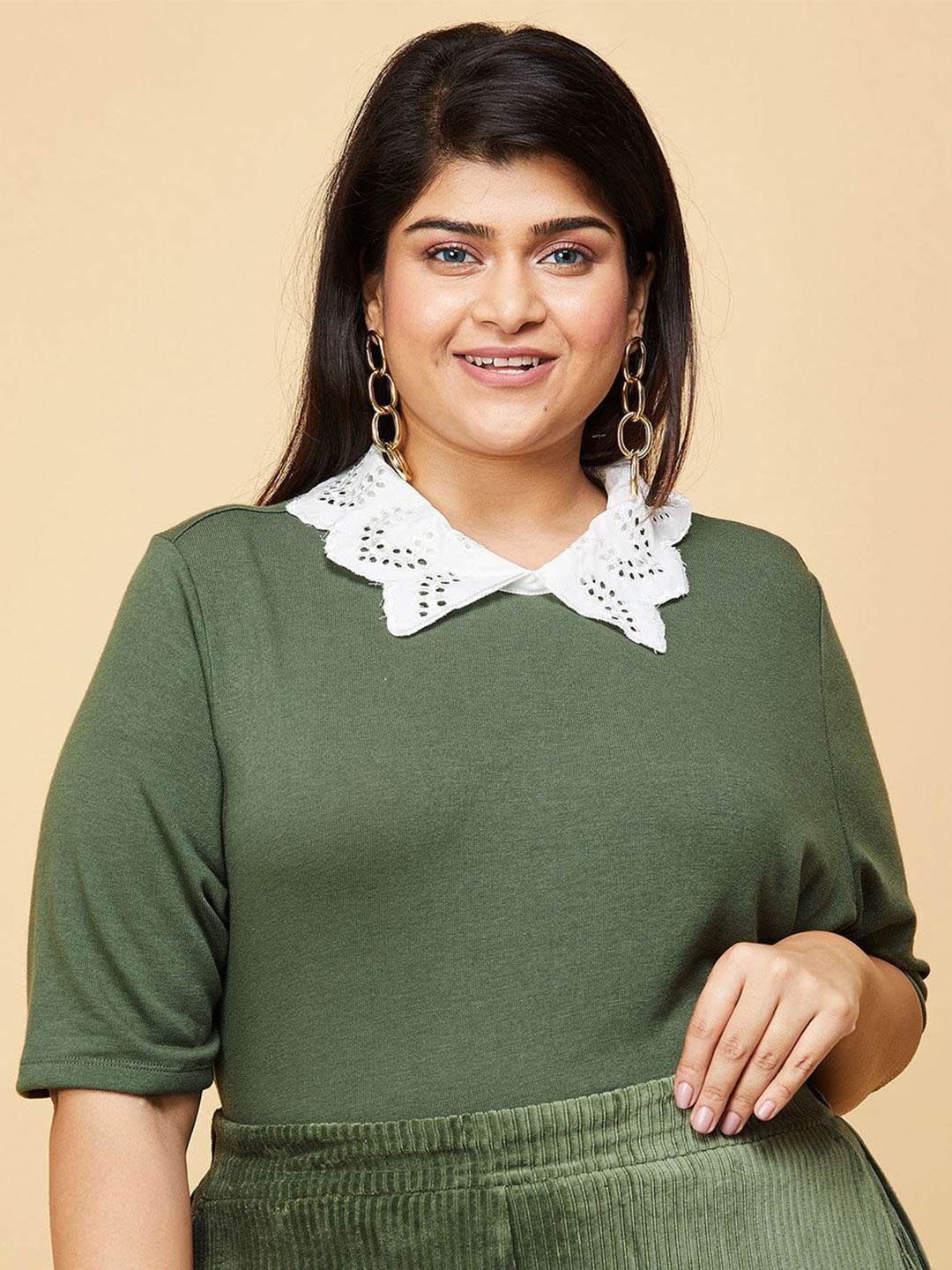 Max Plus Size Olive Green Solid Regular Top