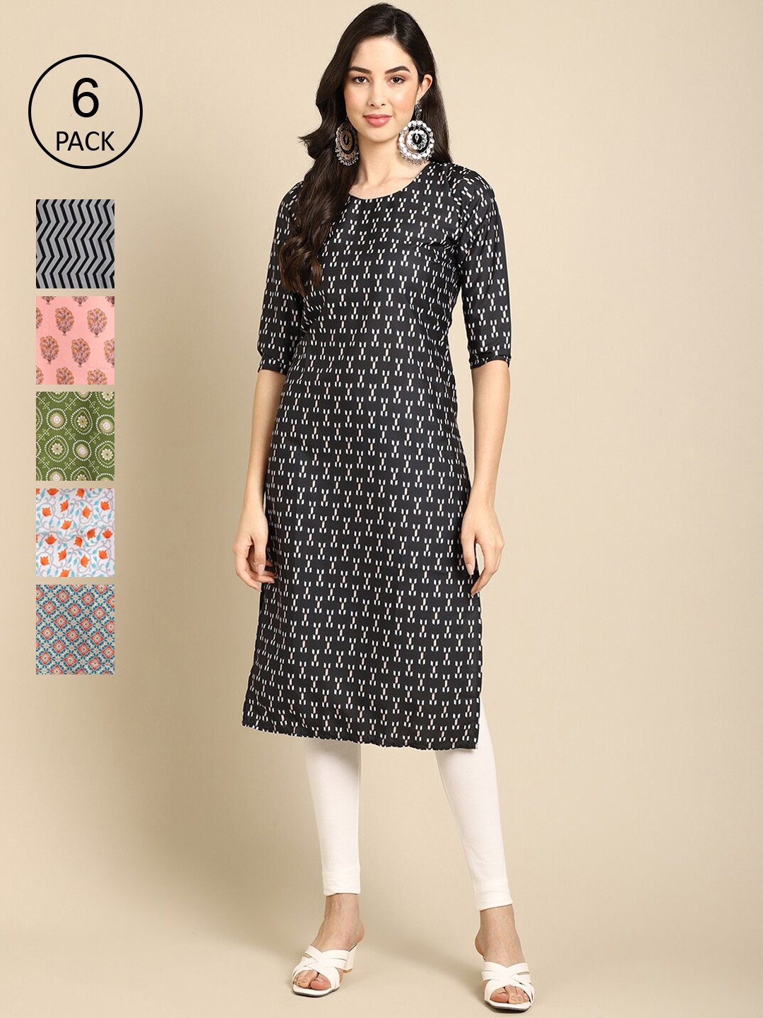 7Threads Women Pack Of 6 Geometric Printed Thread Work Block Print Crepe Kurta, Black
7Threads Women Pack Of 6 Geometric Printed Thread Work Block Print Crepe Kurta, Black