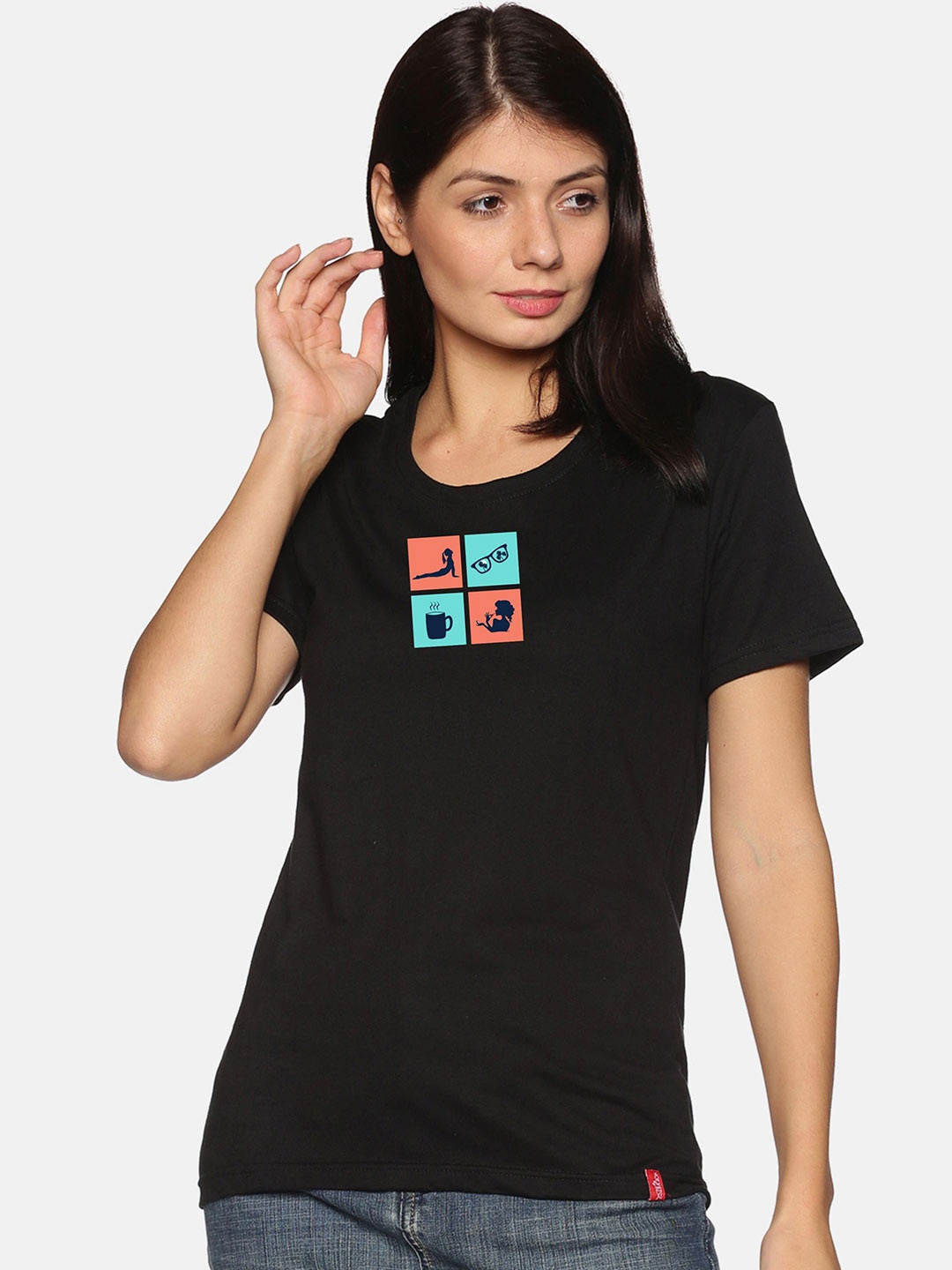 NOT YET by us Women Black Printed T-shirt