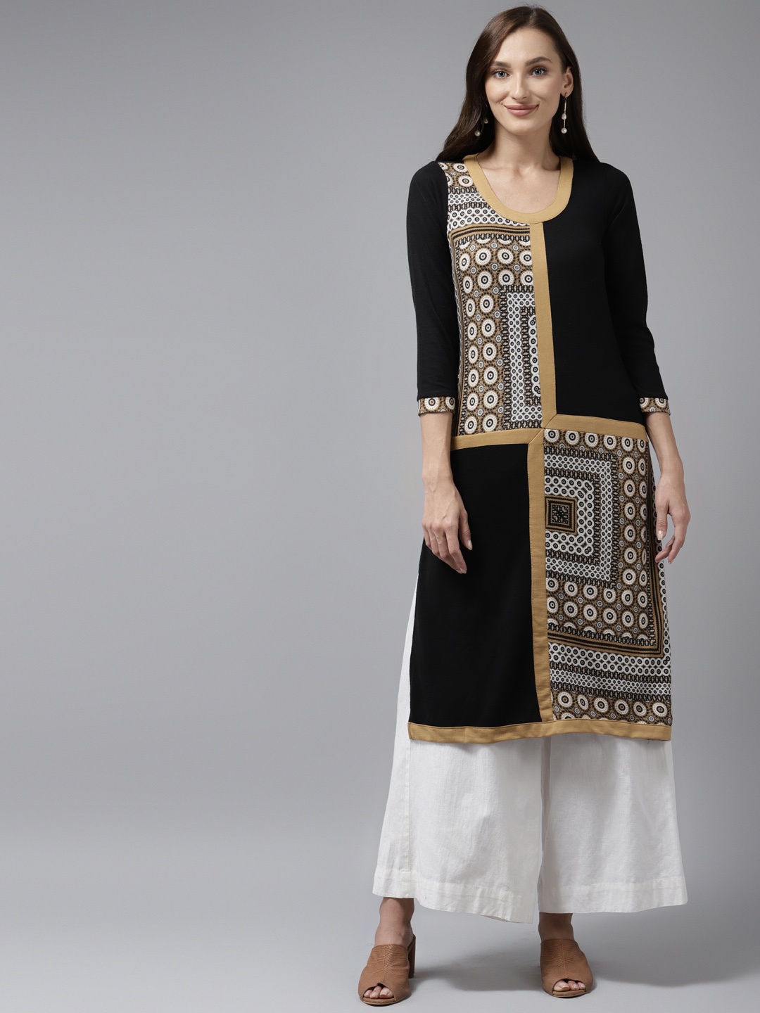 Aarika Women Black & Brown Ethnic Motifs Printed Kurta