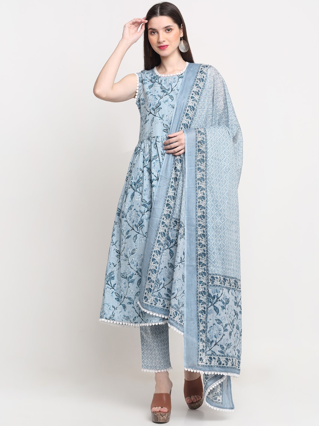 KALINI Women Turquoise Blue Printed Empire Thread Work Pure Cotton Kurti with Trousers & With Dupatta
KALINI Women Turquoise Blue Printed Empire Thread Work Pure Cotton Kurti with Trousers & With Dupatta