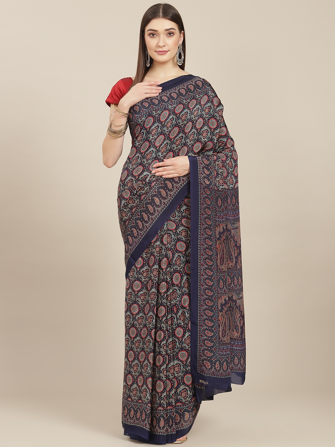 Kasak Blue Floral Pure Crepe Saree