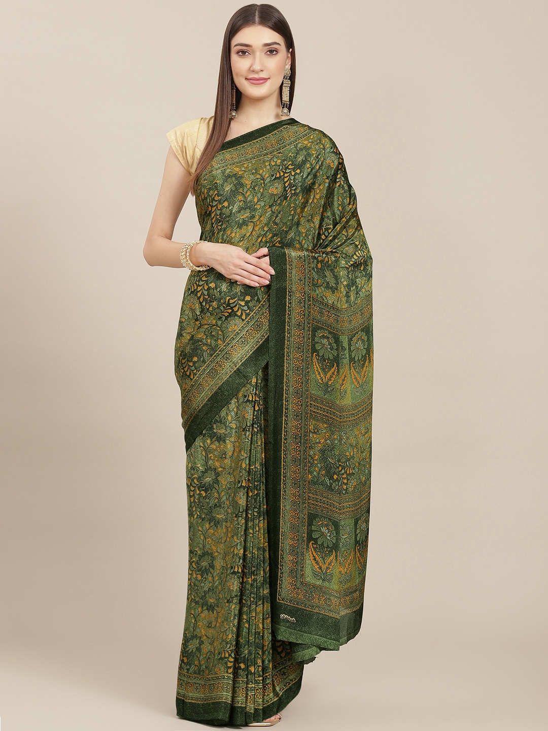 Kasak Sea Green Floral Pure Crepe Saree