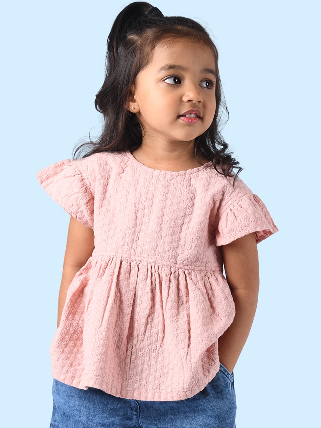 Zalio Girls Pink & Navy Blue Top with Shorts