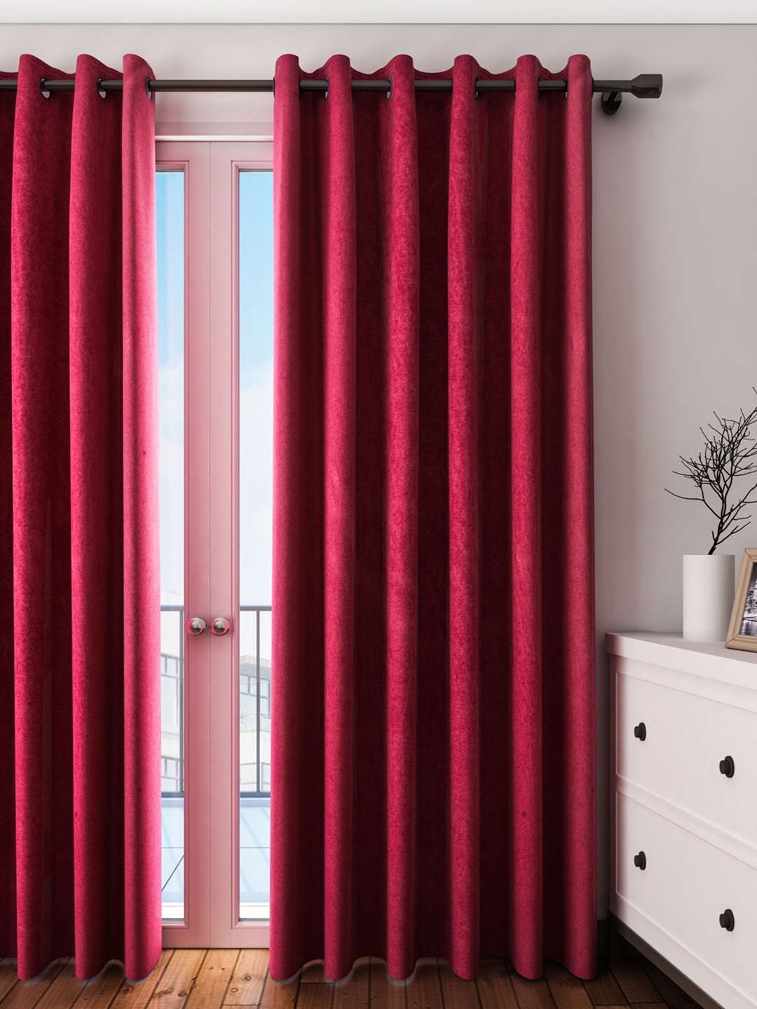 Cortina Maroon Set of 2 Door Curtains