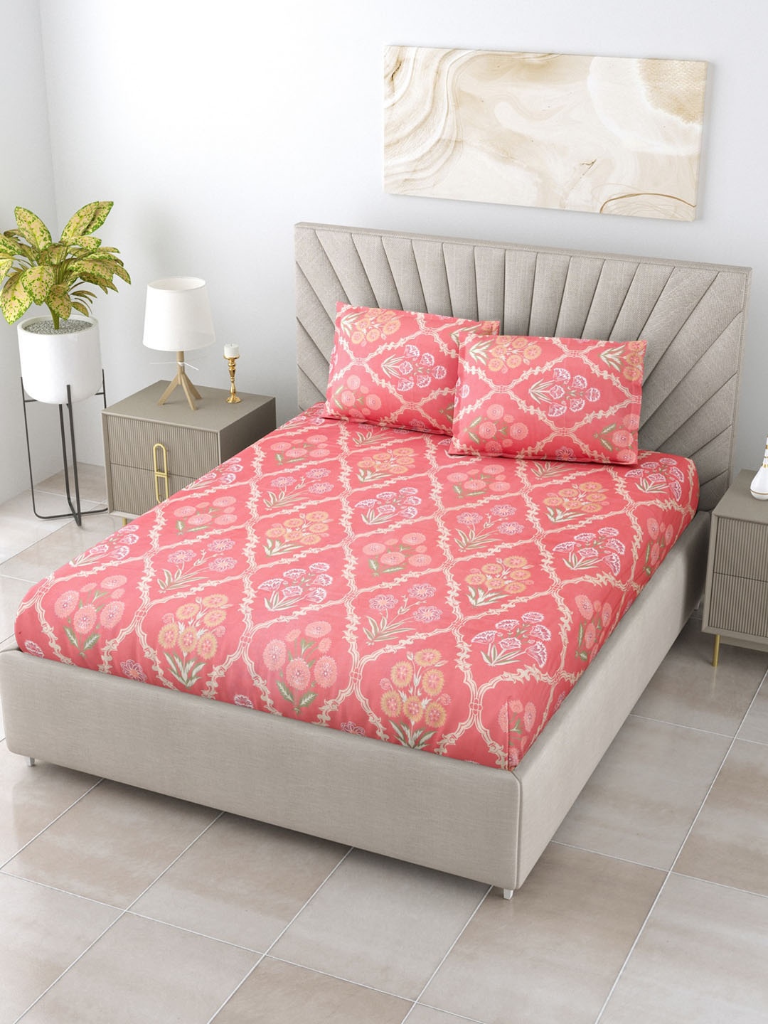 Salona Bichona Unisex Pink 144 TC Floral Polyester Double Bedsheet With Pillow Covers
Salona Bichona Unisex Pink 144 TC Floral Polyester Double Bedsheet With Pillow Covers