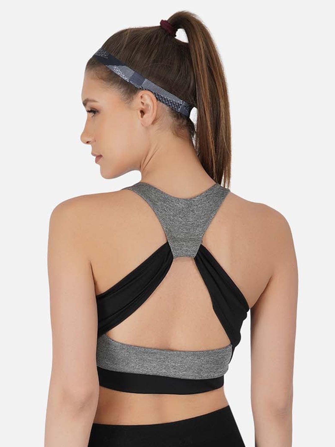 IMPERATIVE Black & Grey Non Padded Sports Bra