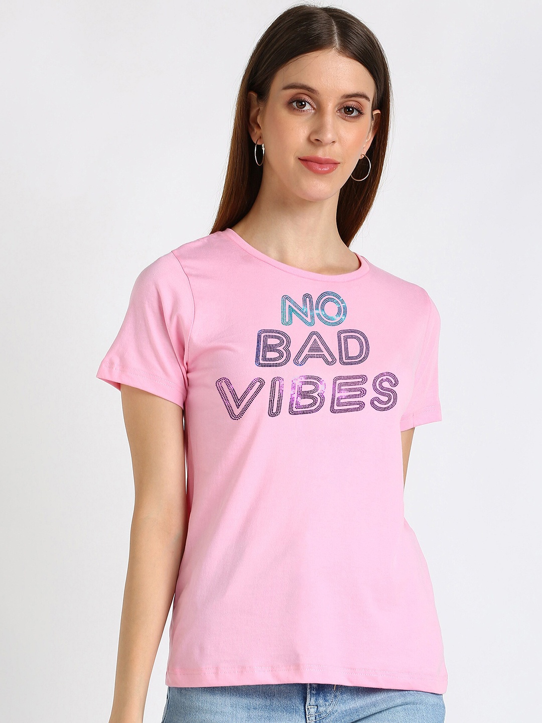 shashvi Women Pink Typography Printed T-shirt