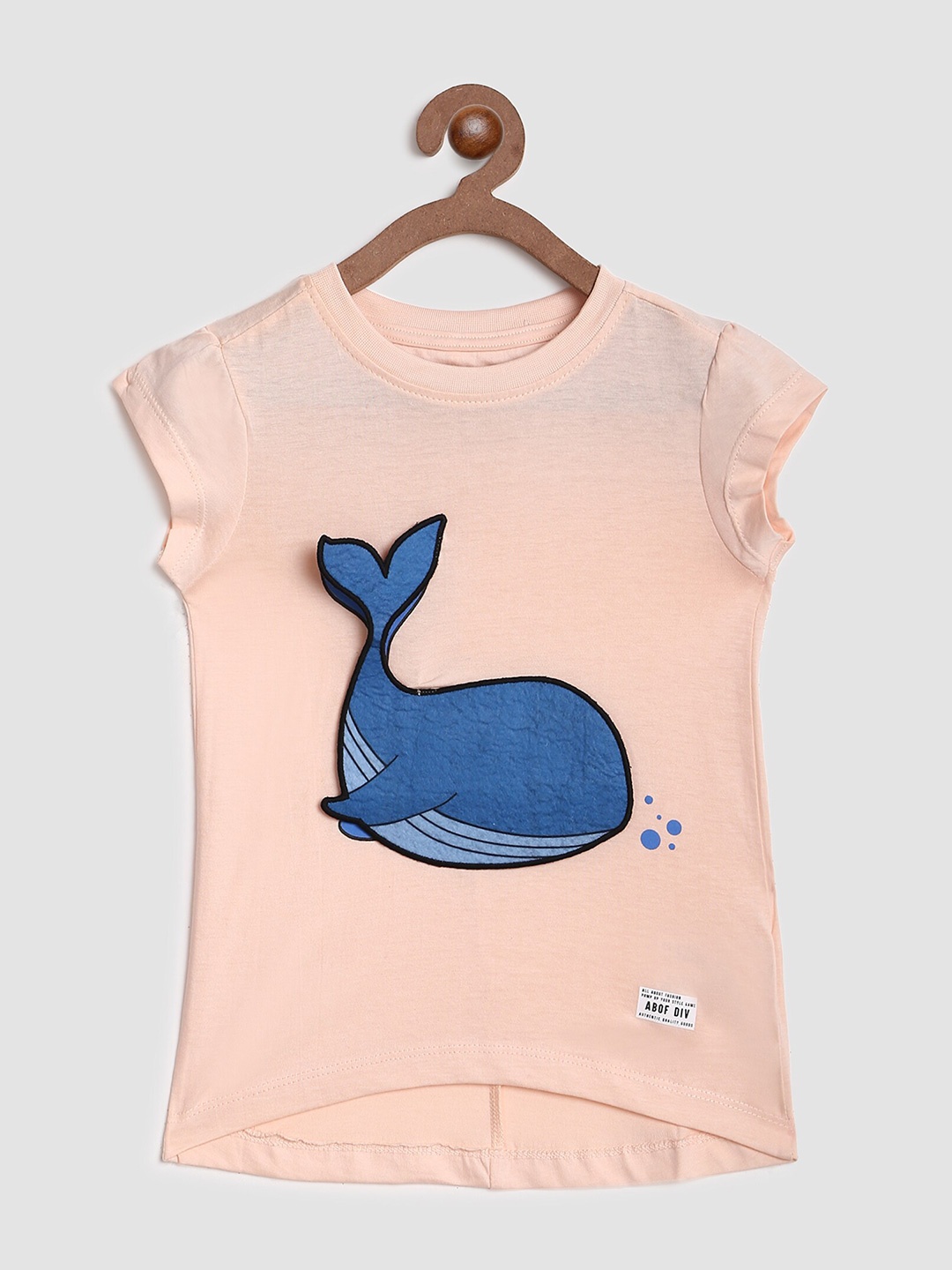abof Girls Peach Cotton Applique T-shirt
