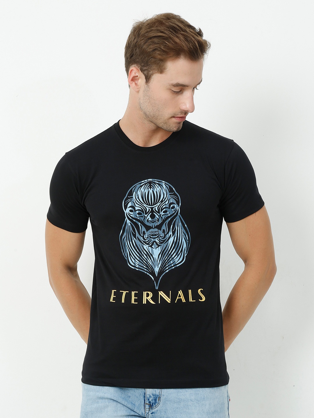 COOFT Men Black Printed Pure Cotton T-shirt