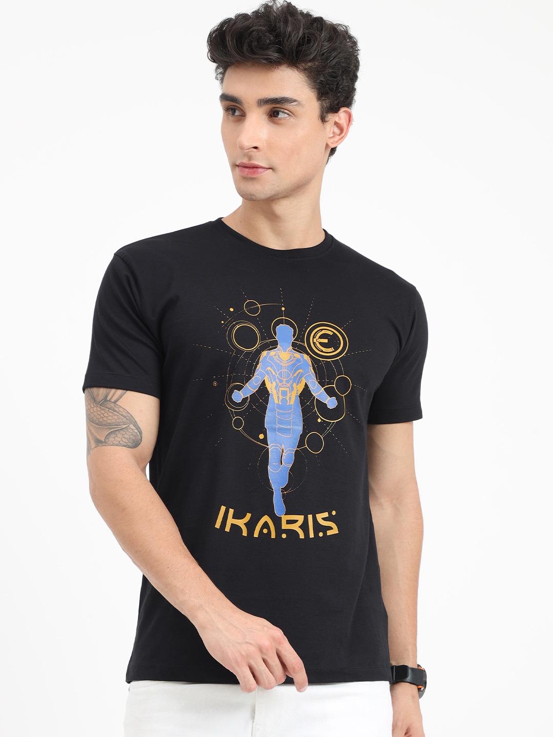 COOFT Men Black Typography Printed Pure Cotton T-shirt