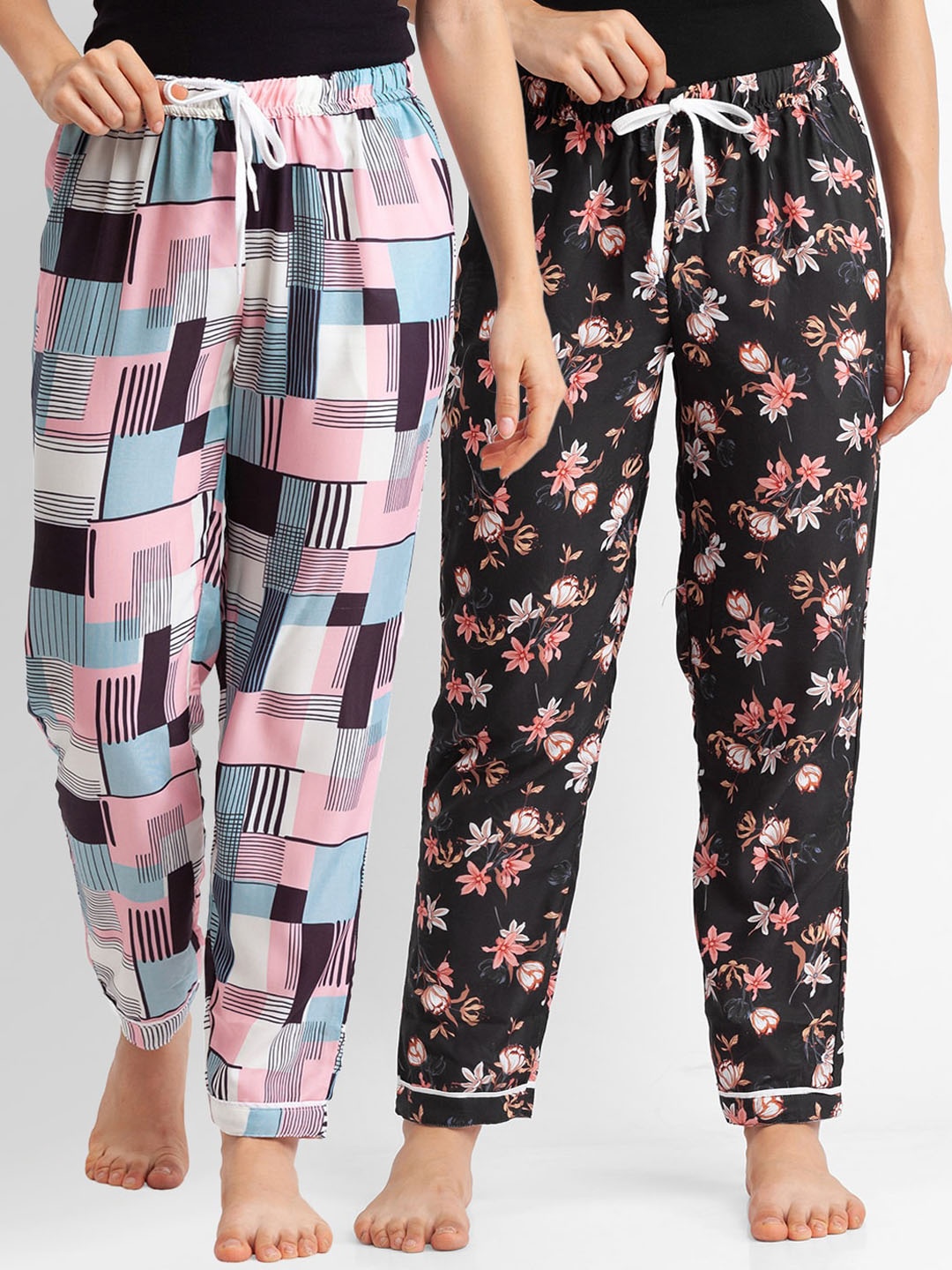 

FashionRack Women Set of 2 Printed Cotton Lounge Pants, Pink