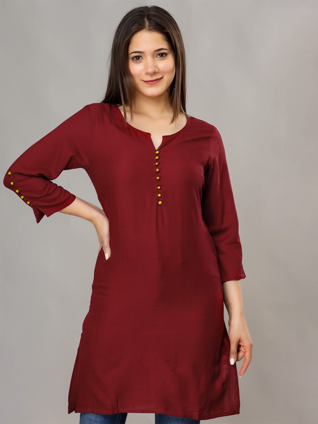 Fab Star Women Maroon Solid A-line Kurti