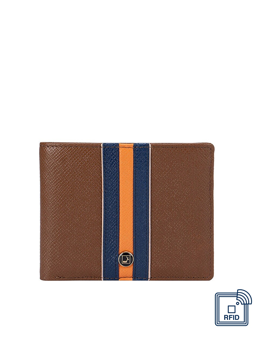 Da Milano Men Brown & Navy Blue Textured Leather Two Fold Wallet
