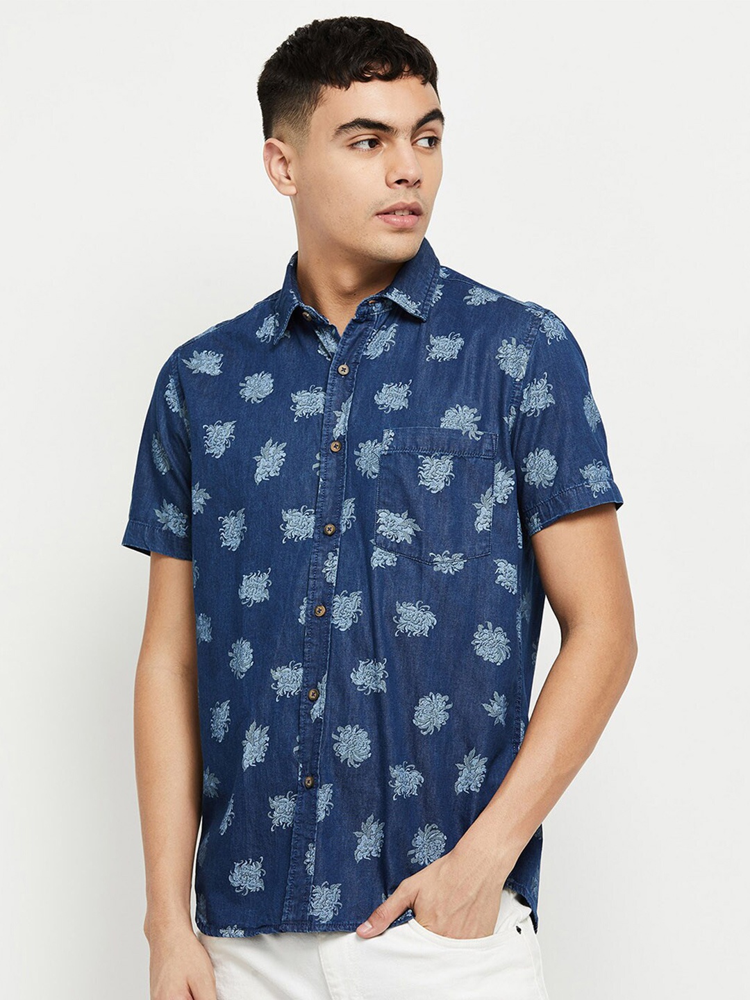 max Men Blue Floral Printed Casual Shirt