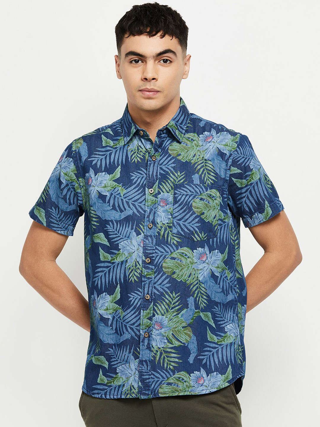 max Men Blue Tropical Printed Cotton Casual Shirt 
max Men Blue Tropical Printed Cotton Casual Shirt