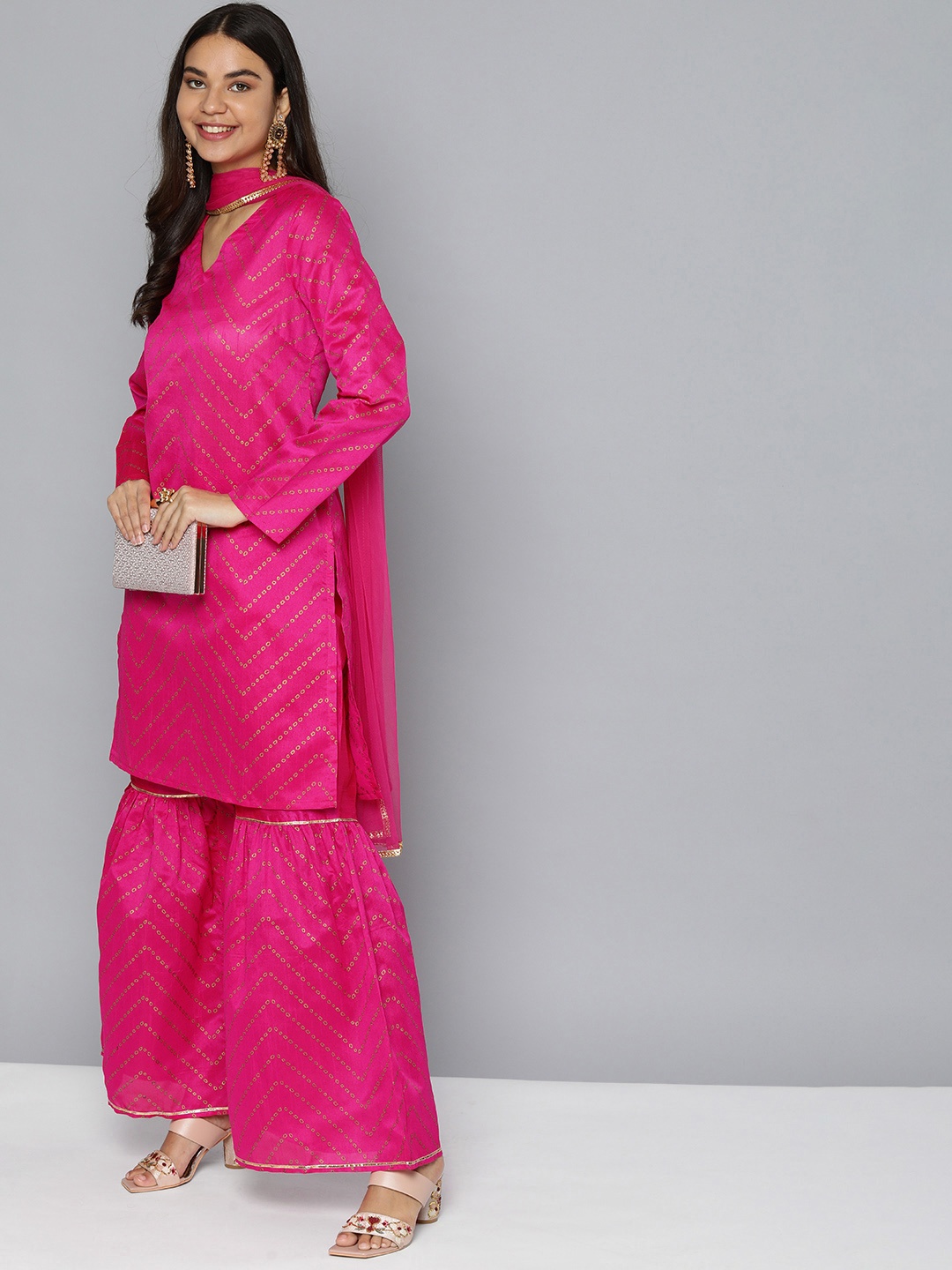 HERE&NOW Women Pink Ethnic Motifs Printed Gotta Patti Kurta with Sharara & With Dupatta
HERE&NOW Women Pink Ethnic Motifs Printed Gotta Patti Kurta with Sharara & With Dupatta