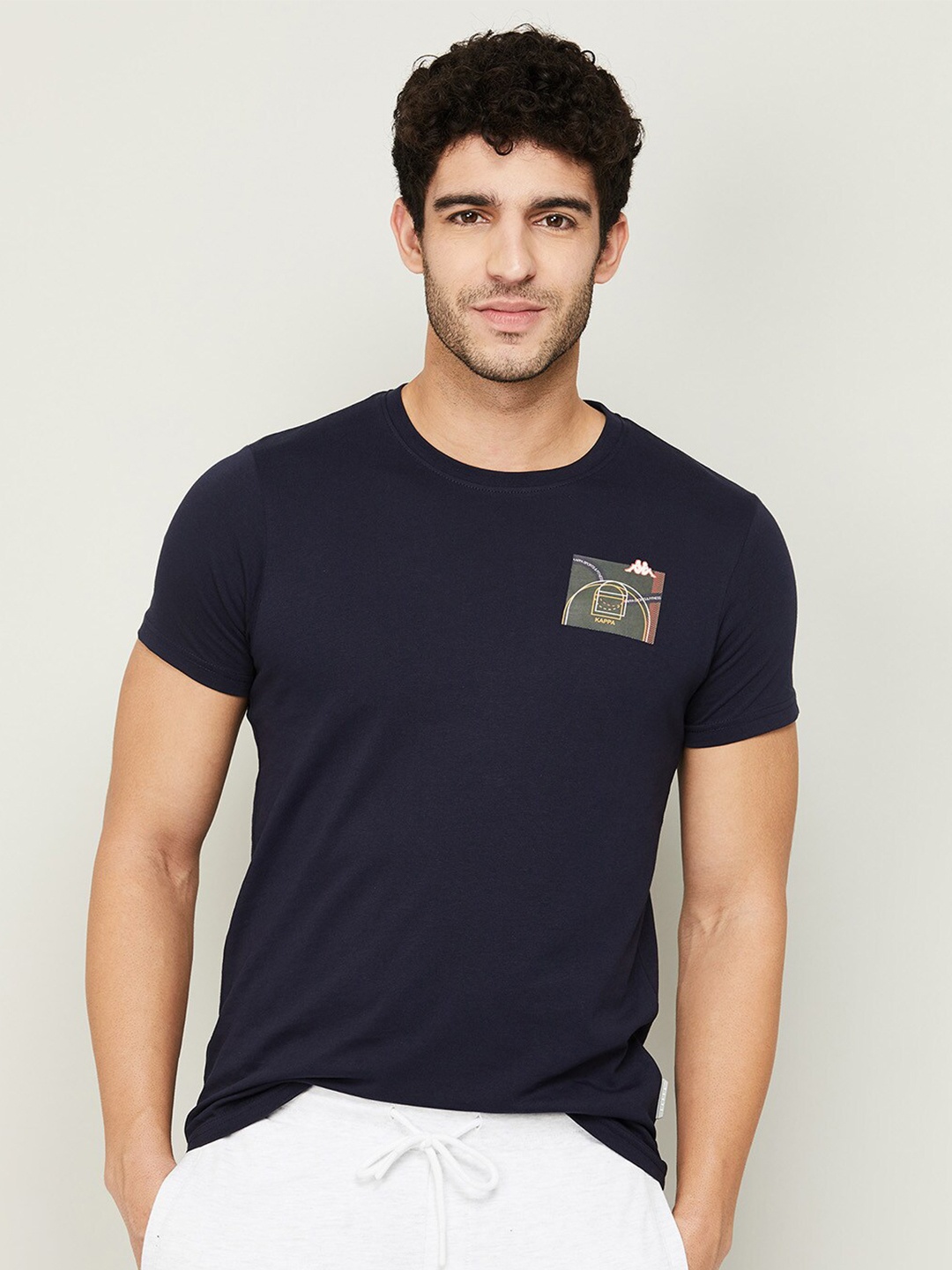 Kappa Men Navy Blue Solid Cotton T-shirt