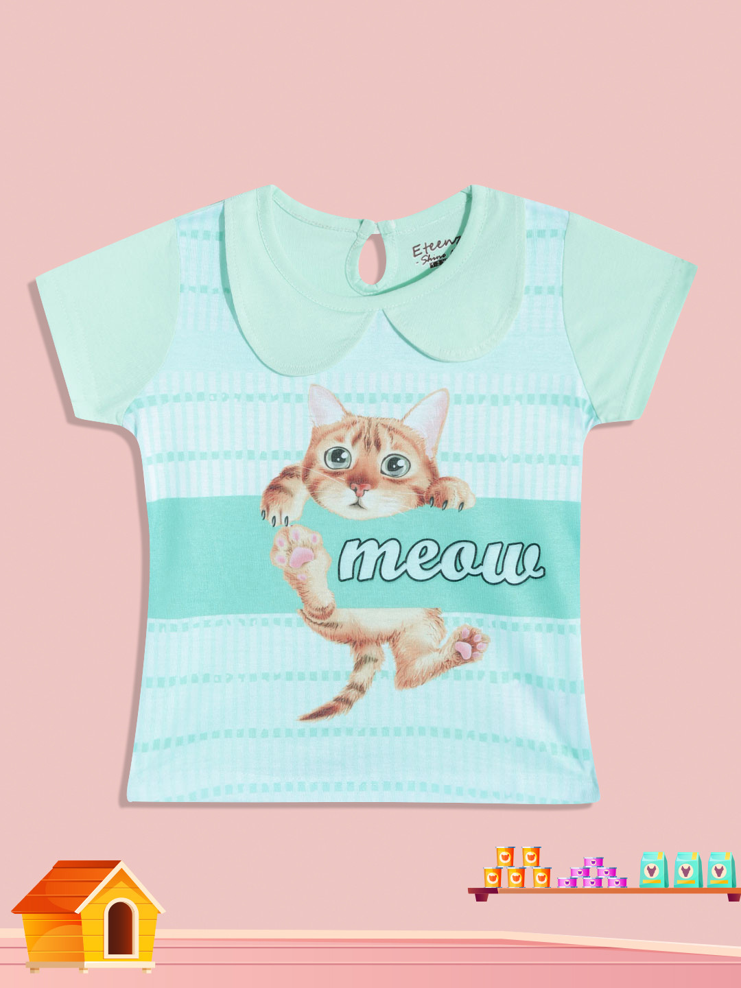 Eteenz Girls Green Graphic Printed Peter Pan Collar Pure Cotton T-shirt 
Eteenz Girls Green Graphic Printed Peter Pan Collar Pure Cotton T-shirt