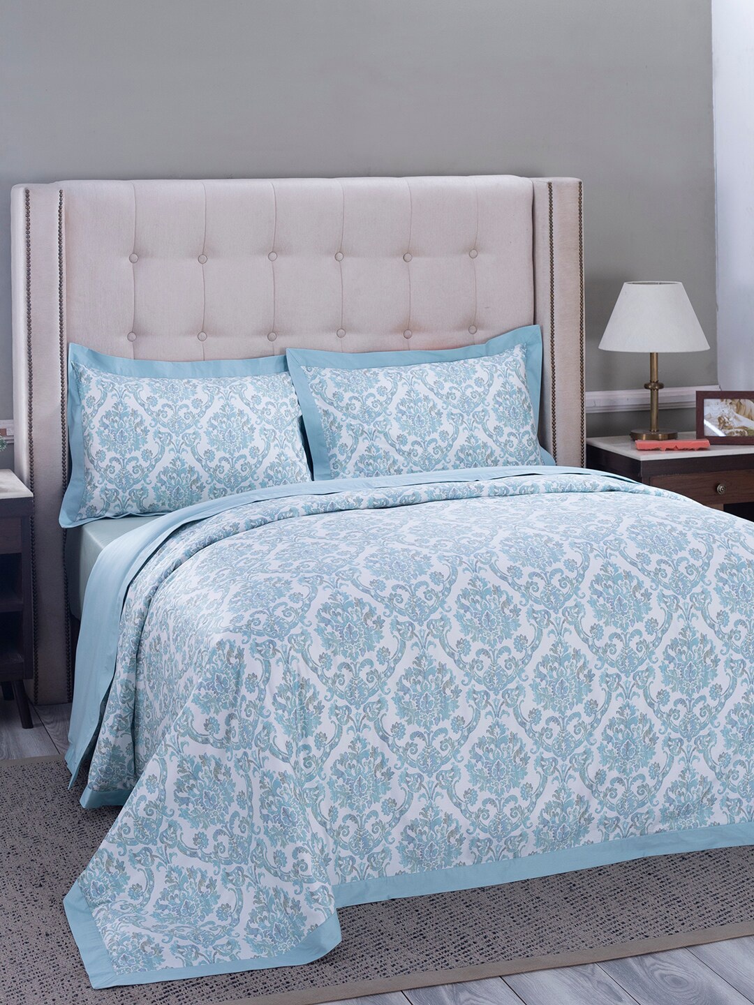MASPAR Blue & White Printed Pure Cotton 400 TC King Bed Cover With 2 Pillow Covers
MASPAR Blue & White Printed Pure Cotton 400 TC King Bed Cover With 2 Pillow Covers