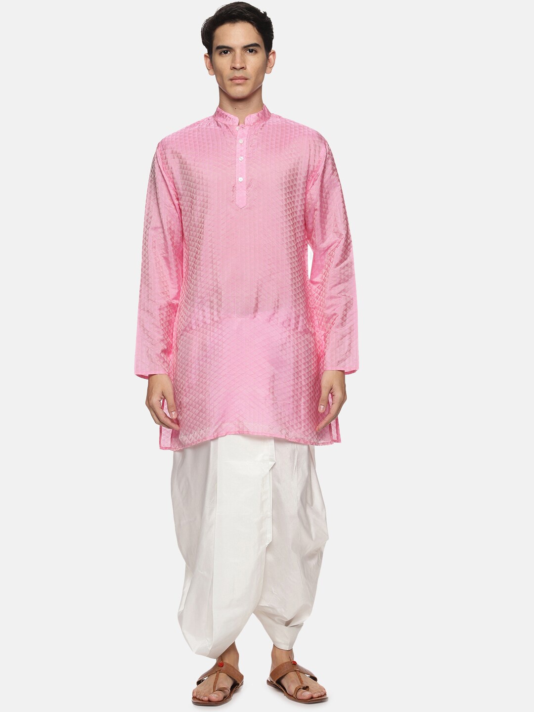 Sethukrishna Men Pink Kurta with Dhoti Pants