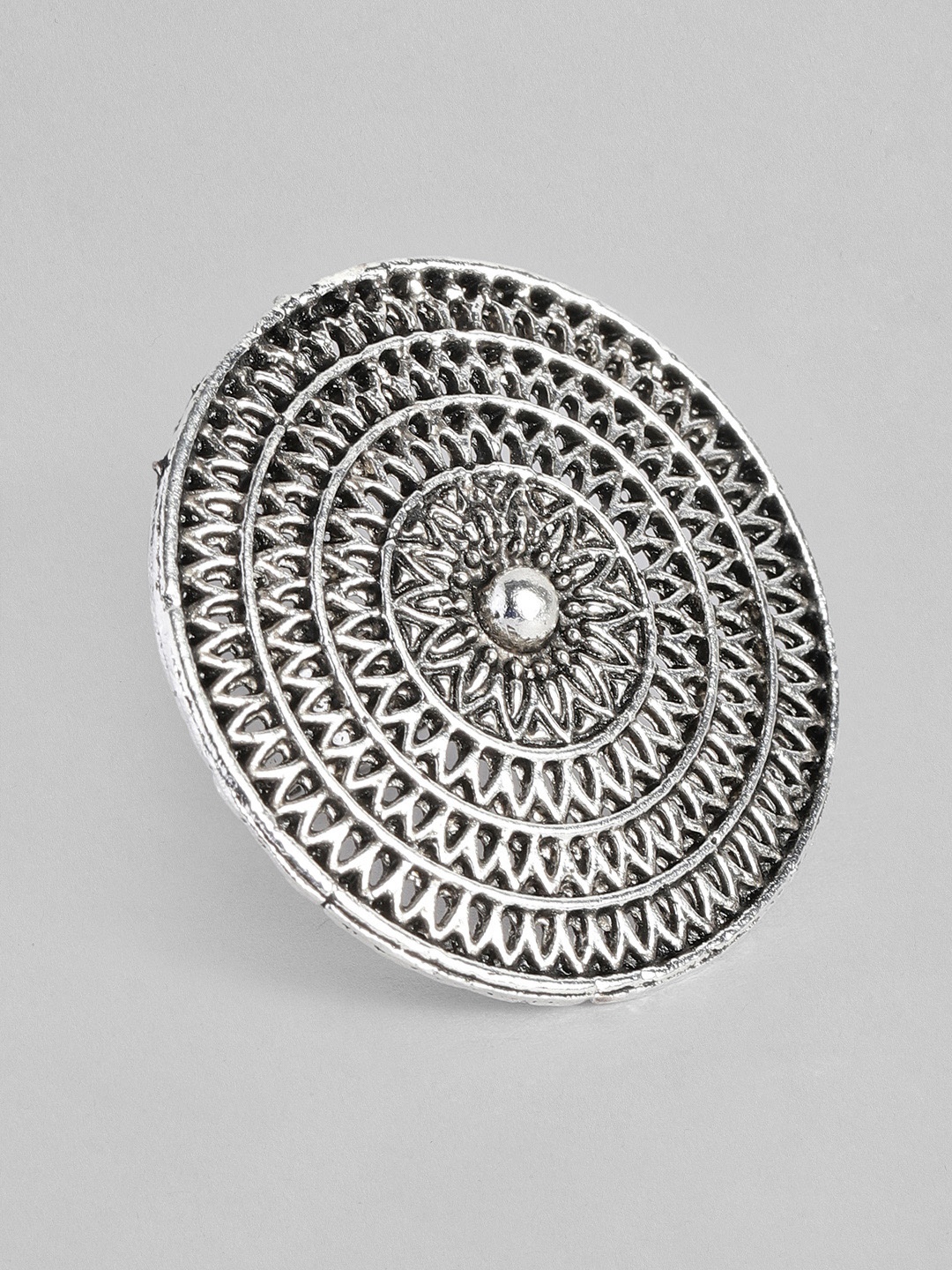 Kord Store Silver-Toned Oxidized Round Finger Ring