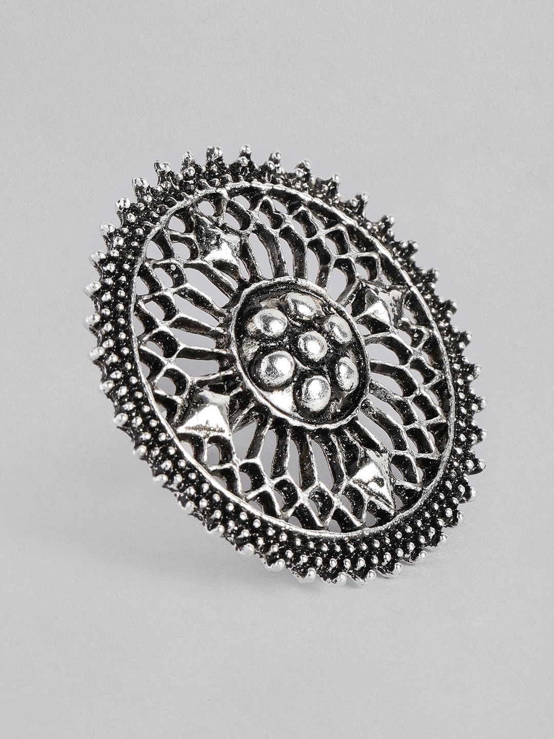 Kord Store Silver-Toned Oxidized Round Finger Ring