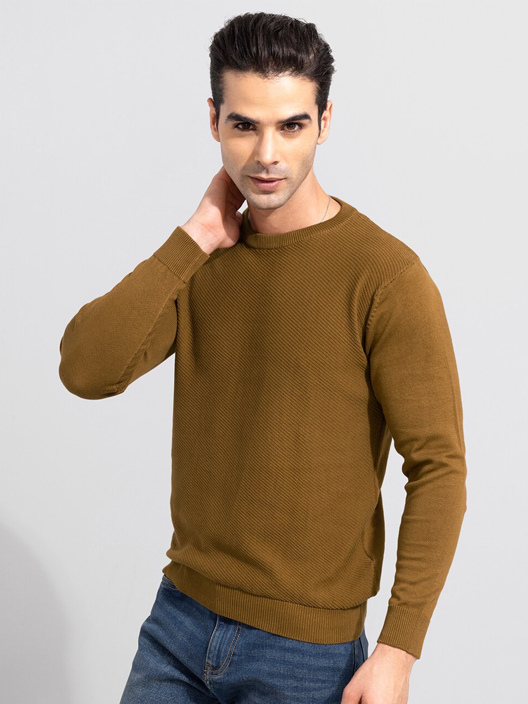 Snitch Men Brown Pullover Sweater
