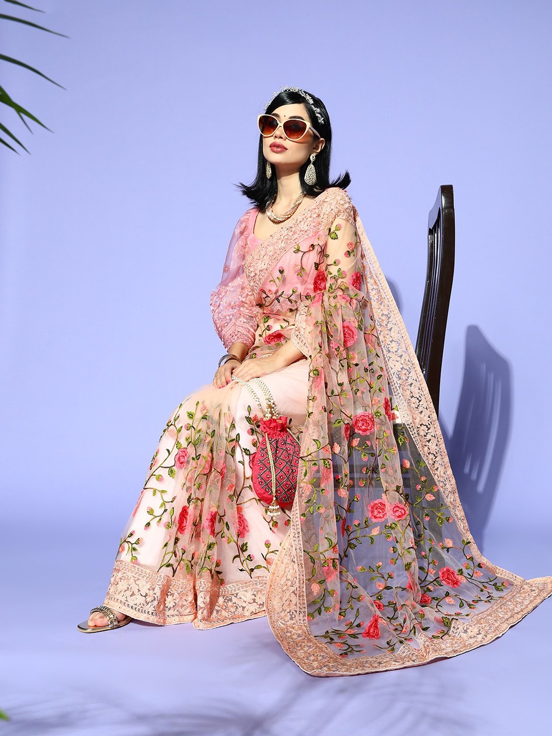 Tikhi Imli Floral Saree, Peach
