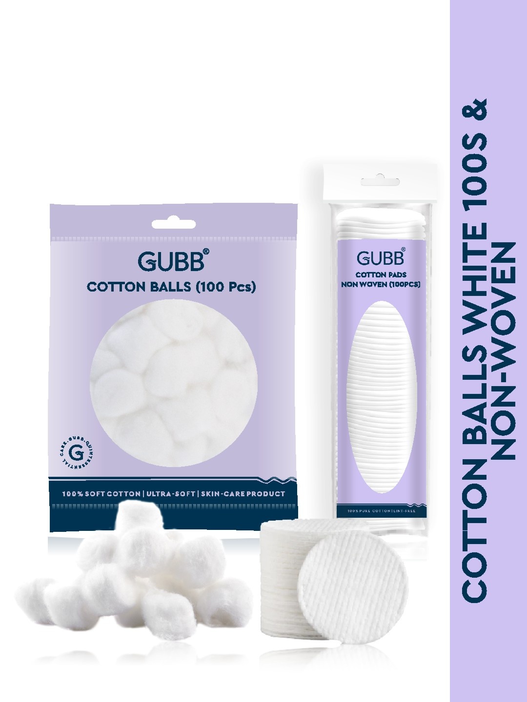GUBB Set of Cotton Balls & Non Woven Cotton Pads for Makeup Remover - 100 Pcs Each, Purple
GUBB Set of Cotton Balls & Non Woven Cotton Pads for Makeup Remover - 100 Pcs Each, Purple