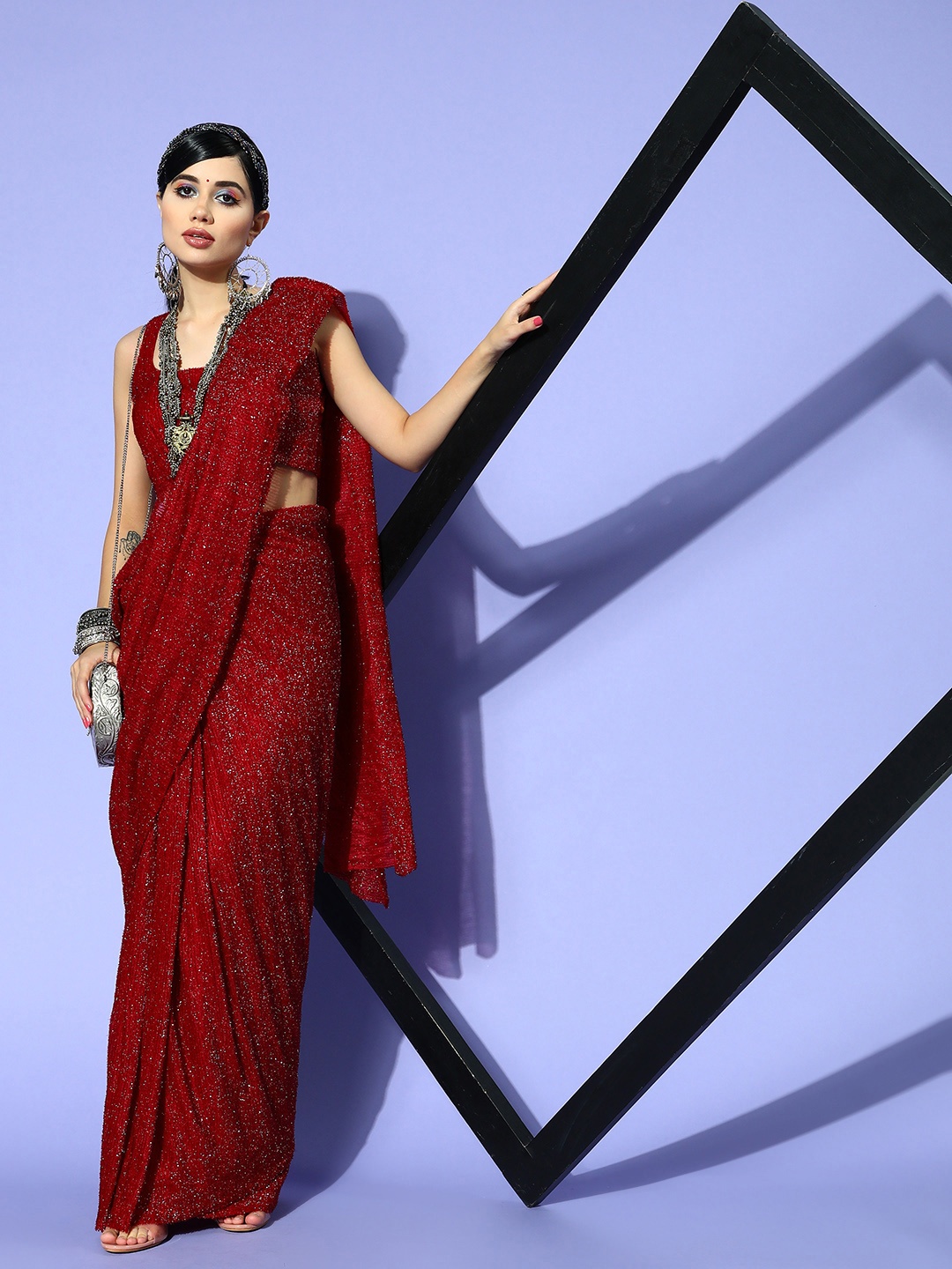 Tikhi Imli Embellished Ready To Wear Saree, Maroon