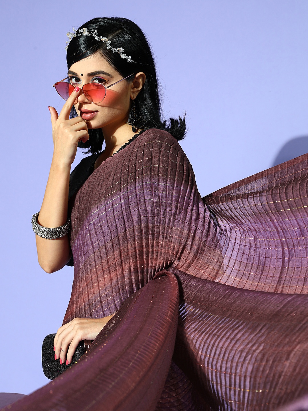 Tikhi Imli Solid Saree, Burgundy