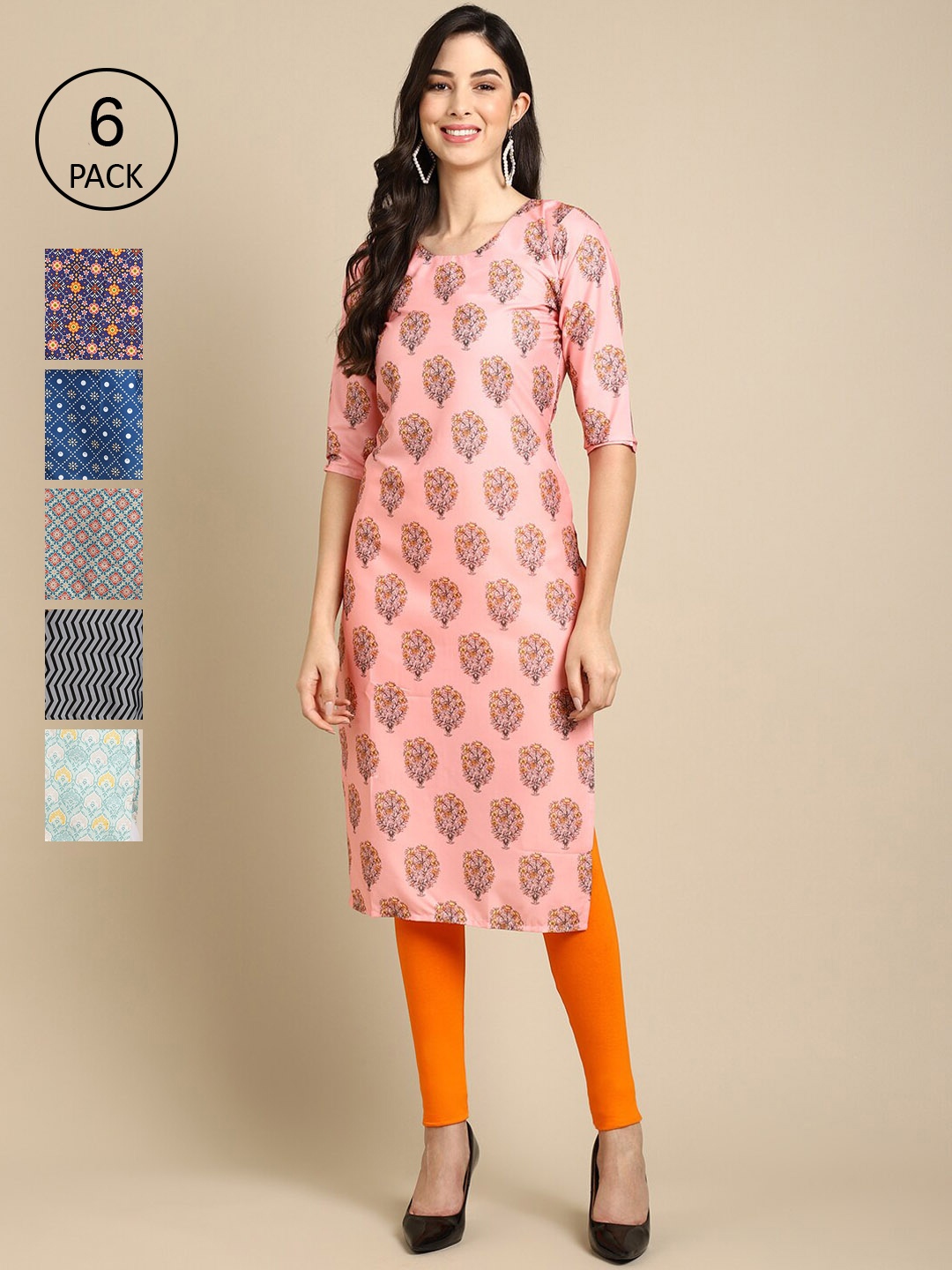 7Threads Women Pack Of 6 Multicoloured Ethnic motifs Printed Crepe Kurta, Multi
7Threads Women Pack Of 6 Multicoloured Ethnic motifs Printed Crepe Kurta, Multi