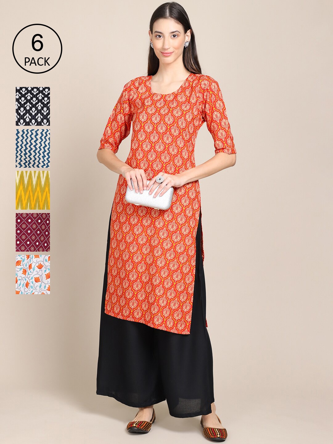7Threads Women Pack Of 6 Multicoloured Geometric Printed Summer Sheers Crepe Kurta, Multi
7Threads Women Pack Of 6 Multicoloured Geometric Printed Summer Sheers Crepe Kurta, Multi