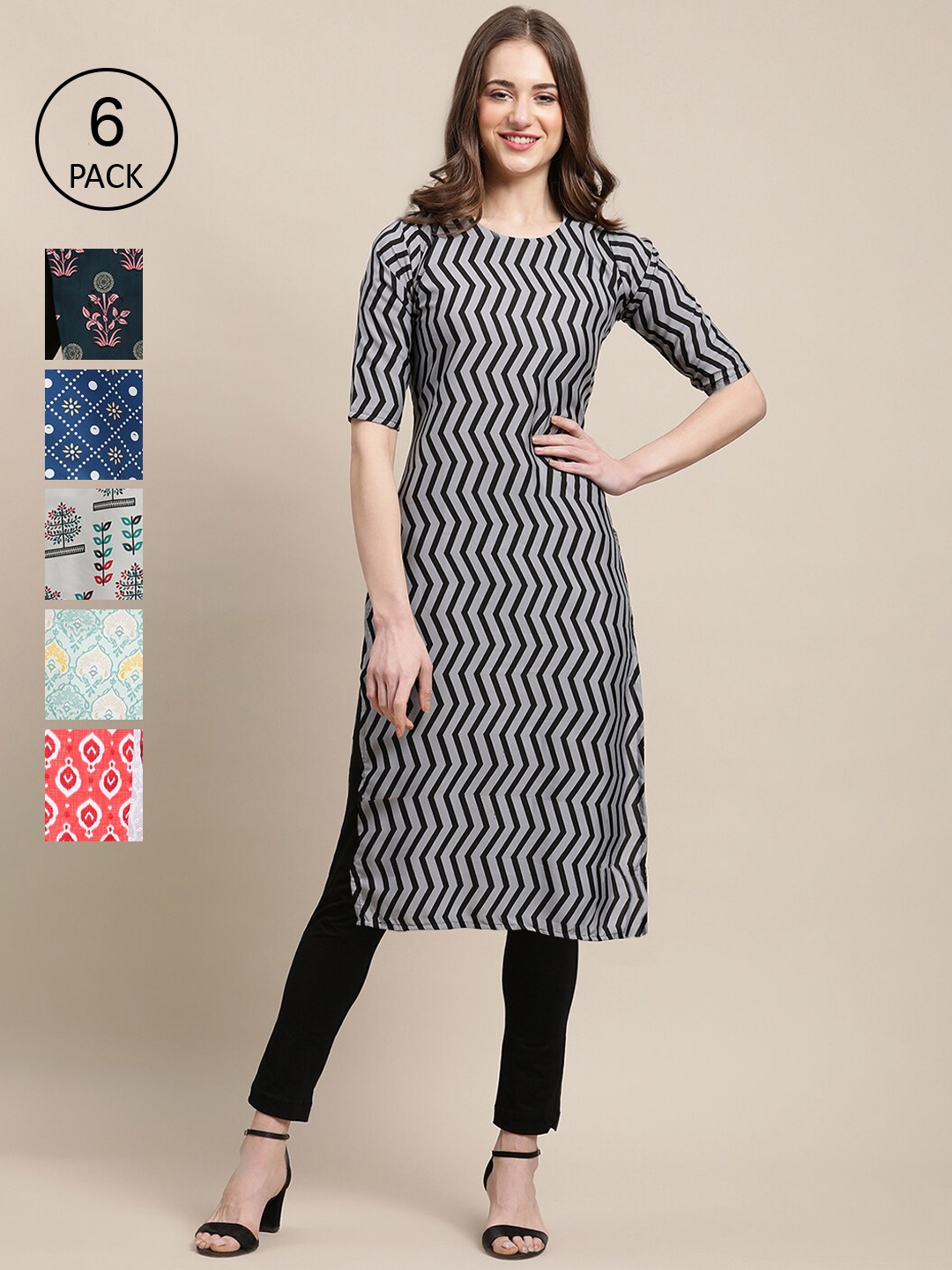 7Threads Women Pack Of 6 Ethnic Motifs Printed Thread Work Summer Sheers Crepe Kurta, Multi
7Threads Women Pack Of 6 Ethnic Motifs Printed Thread Work Summer Sheers Crepe Kurta, Multi