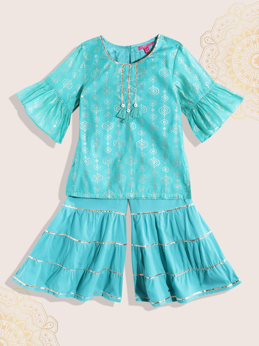 Biba Girls Blue Ethnic Motifs Printed Gotta Patti Pure Cotton Kurta with Sharara
Biba Girls Blue Ethnic Motifs Printed Gotta Patti Pure Cotton Kurta with Sharara