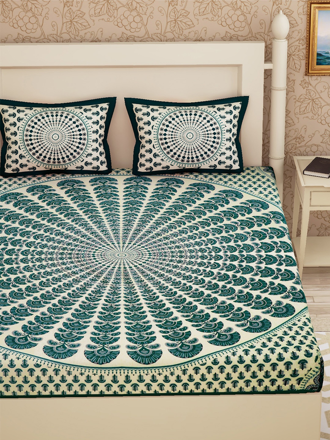 Urban Magic Green & Cream-Coloured Ethnic Motifs 104 TC Queen Bedsheet with 2 Pillow Covers
Urban Magic Green & Cream-Coloured Ethnic Motifs 104 TC Queen Bedsheet with 2 Pillow Covers