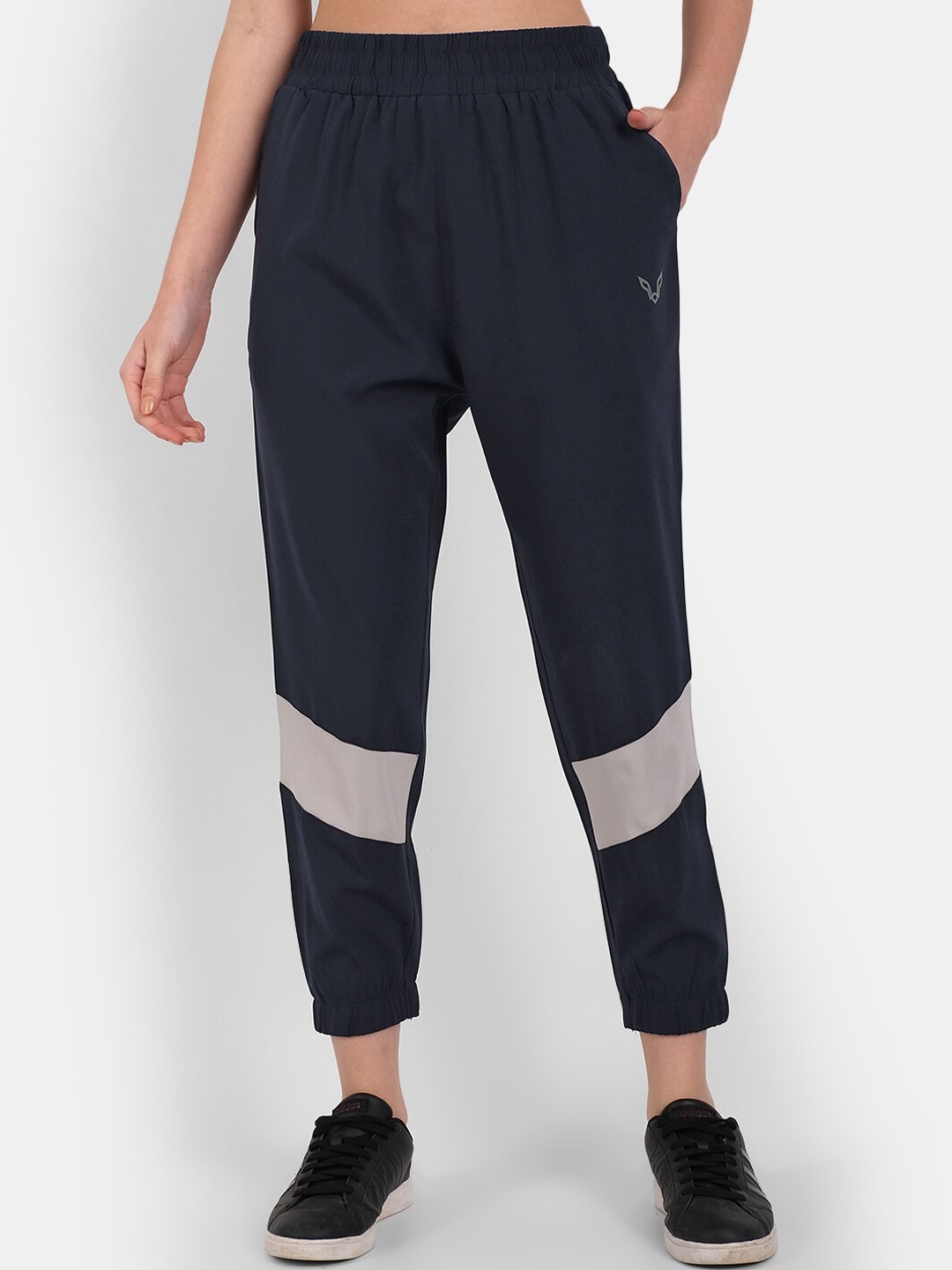 MKKO Women Navy Blue Solid Regular-Fit Jogger Track Pants