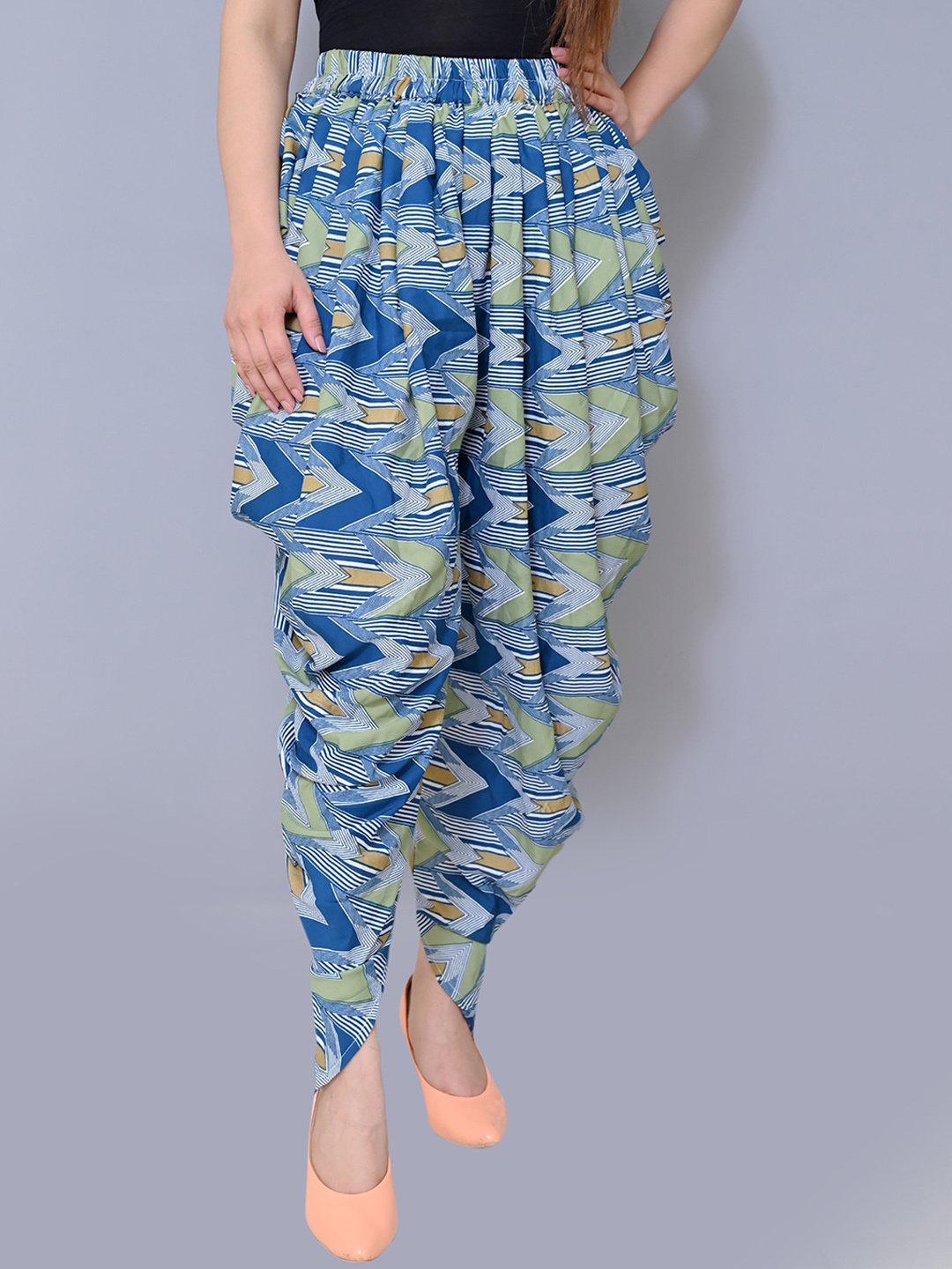 CRAZEVILLA Women Blue & Green Aztec Printed Dhoti Pants