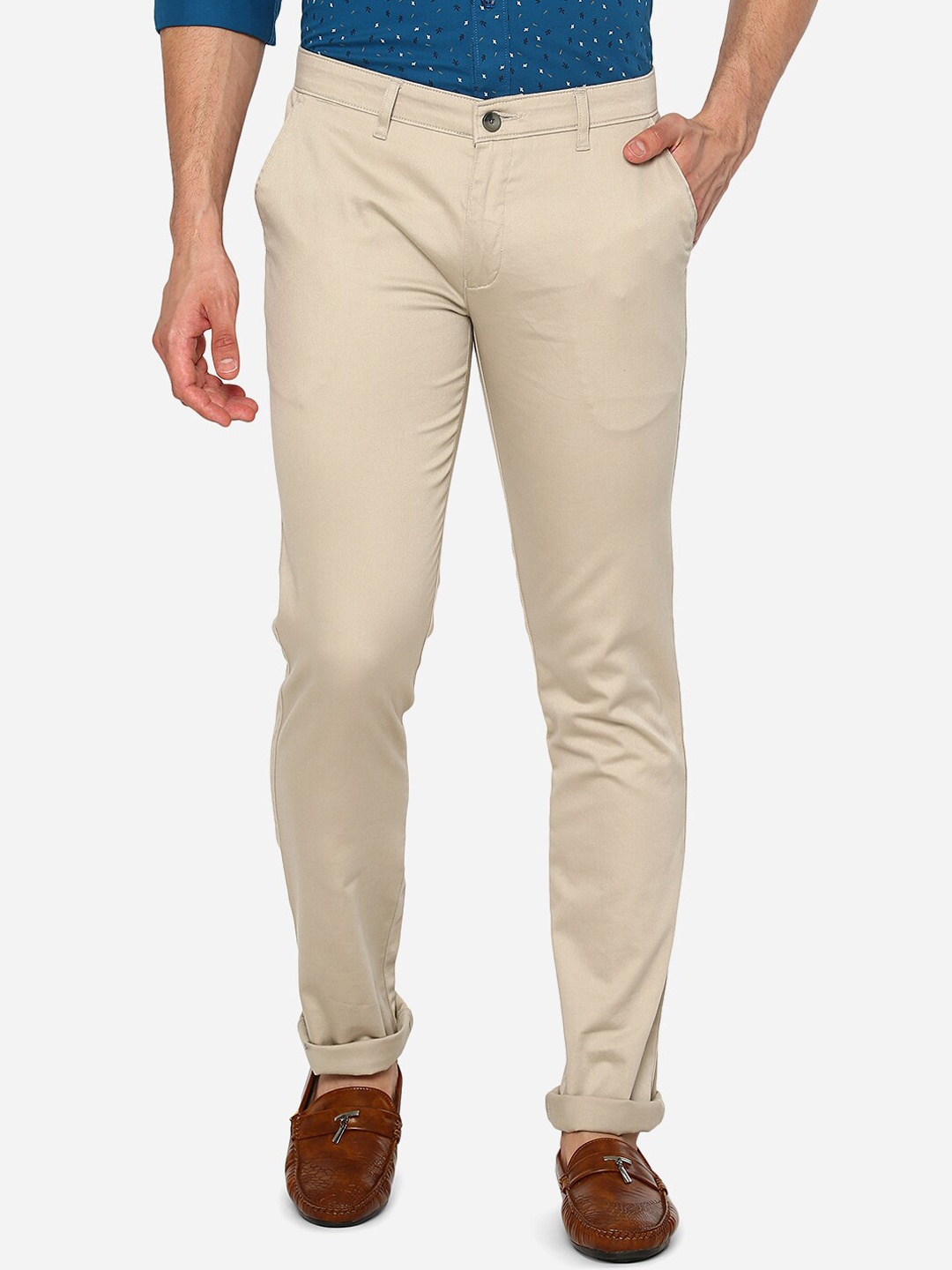 Greenfibre Men Grey Skinny Fit Chinos Trousers