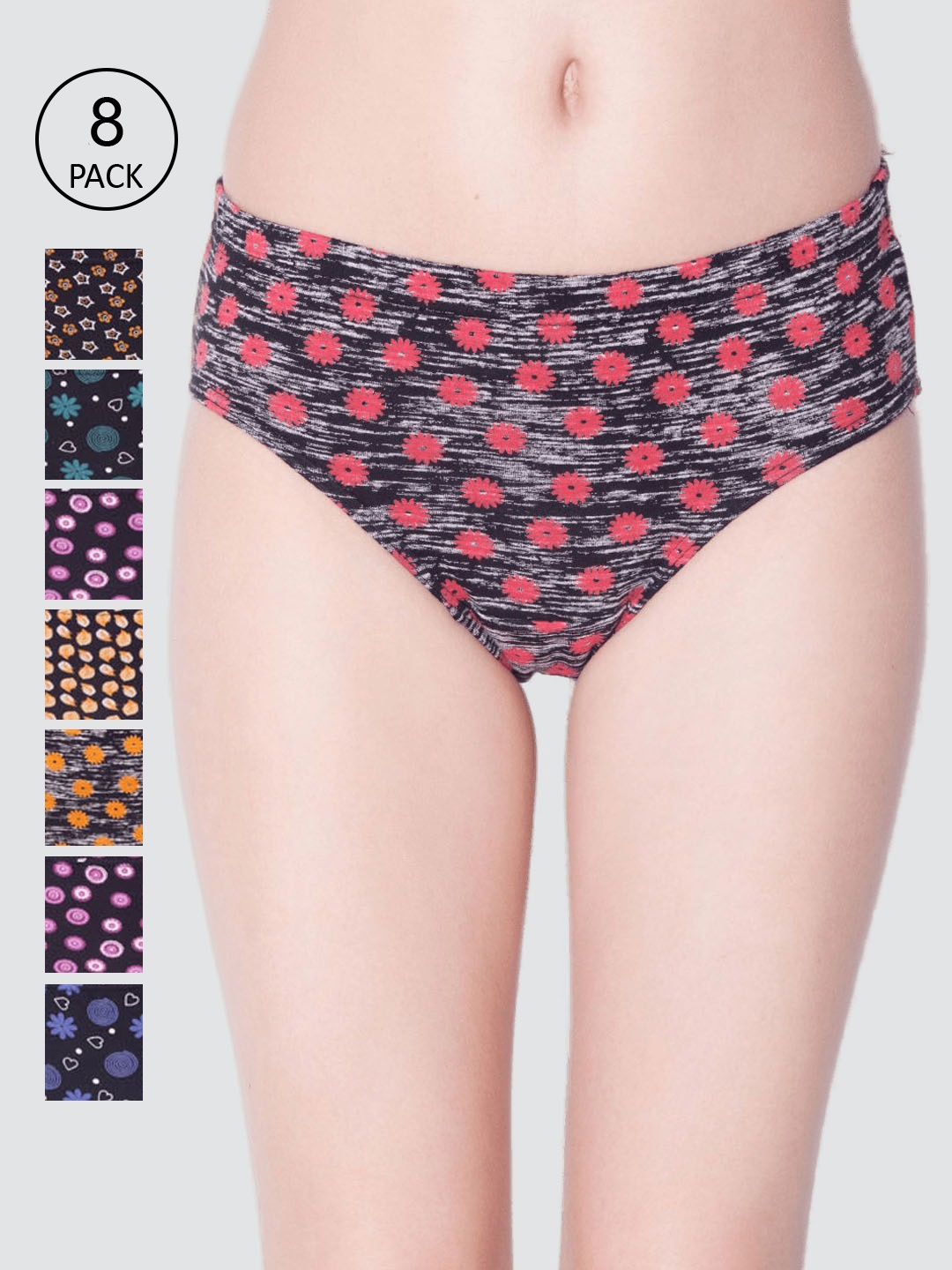 Dollar Missy Pack of 8 Combed Cotton Deep Printed Inner Elasticated Hipster Panty, Black
Dollar Missy Pack of 8 Combed Cotton Deep Printed Inner Elasticated Hipster Panty, Black