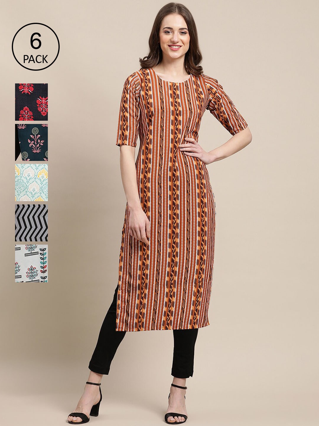 7Threads Women Pack Of 6 Multicoloured Geometric Printed Summer Sheers Crepe Kurta, Multi
7Threads Women Pack Of 6 Multicoloured Geometric Printed Summer Sheers Crepe Kurta, Multi