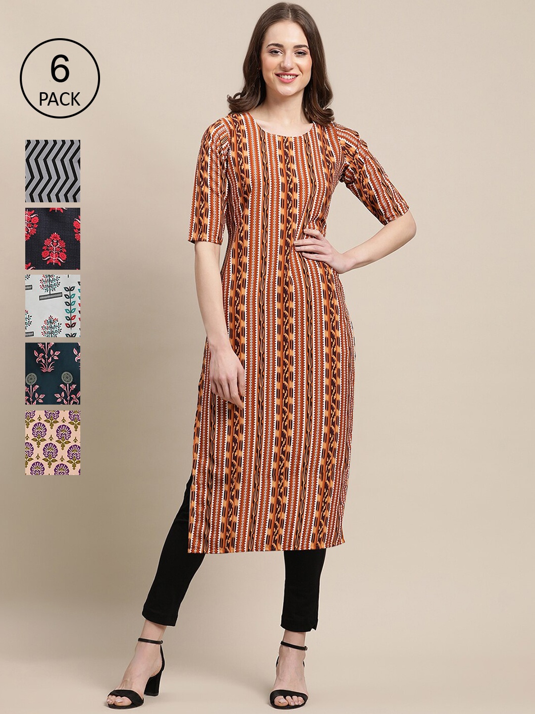 7Threads Pack of 6 Women Black & Green Ethnic Motifs Printed Block Print Crepe Kurta
7Threads Pack of 6 Women Black & Green Ethnic Motifs Printed Block Print Crepe Kurta