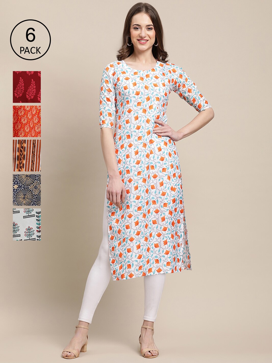 7Threads 6 Women Multicoloured Ethnic Motifs Printed Summer Sheers Crepe Kurta, Multi
7Threads 6 Women Multicoloured Ethnic Motifs Printed Summer Sheers Crepe Kurta, Multi