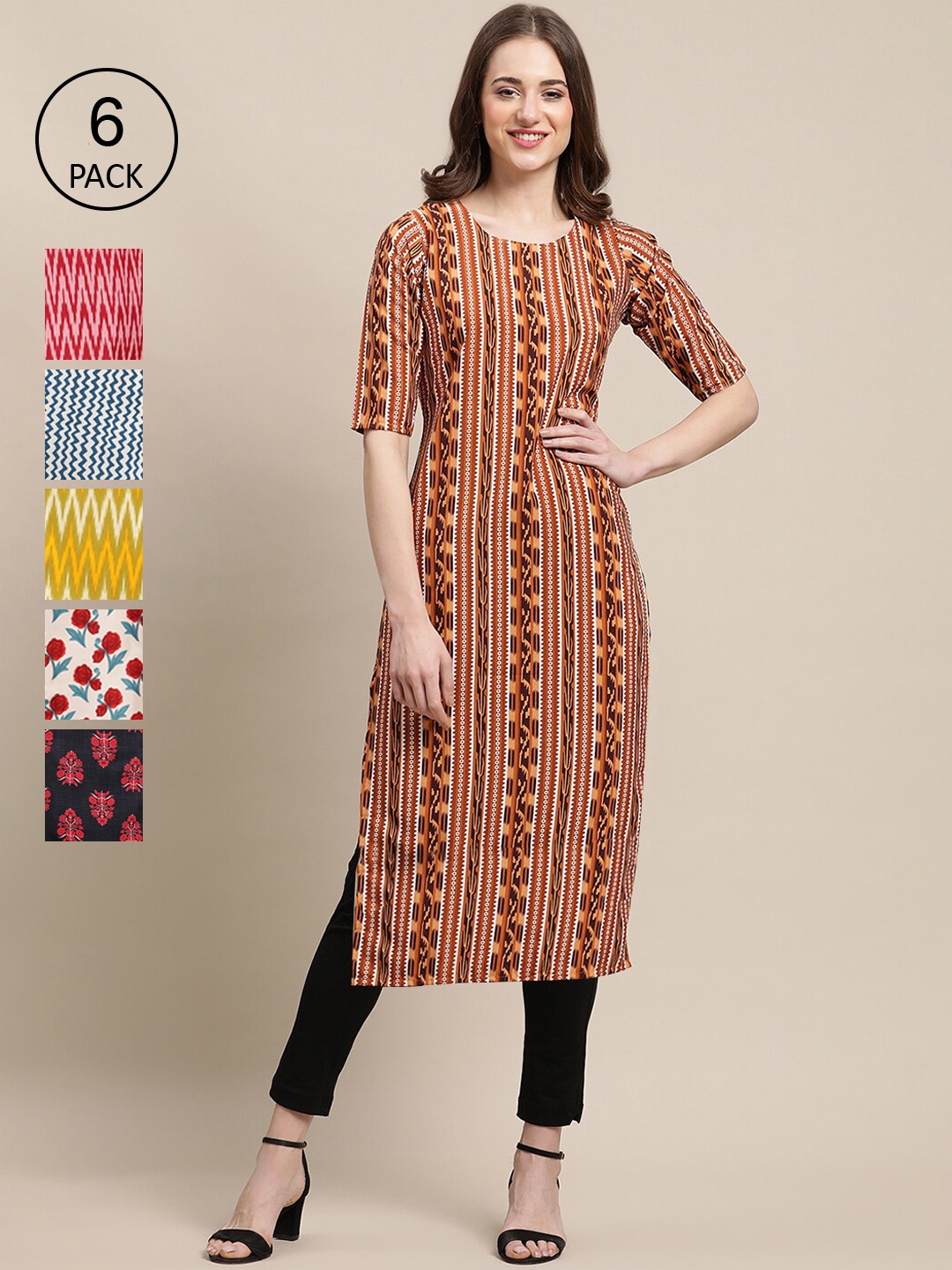 7Threads Women Pack Of 6 Ethnic Motifs Printed Thread Work Summer Sheers Crepe Kurta, Multi
7Threads Women Pack Of 6 Ethnic Motifs Printed Thread Work Summer Sheers Crepe Kurta, Multi