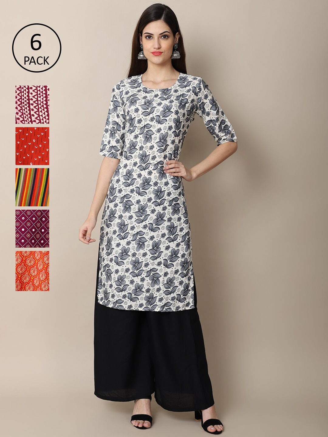7Threads Women Pack of 6 Ethnic Motifs Printed Summer Sheers Crepe Kurta, White
7Threads Women Pack of 6 Ethnic Motifs Printed Summer Sheers Crepe Kurta, White