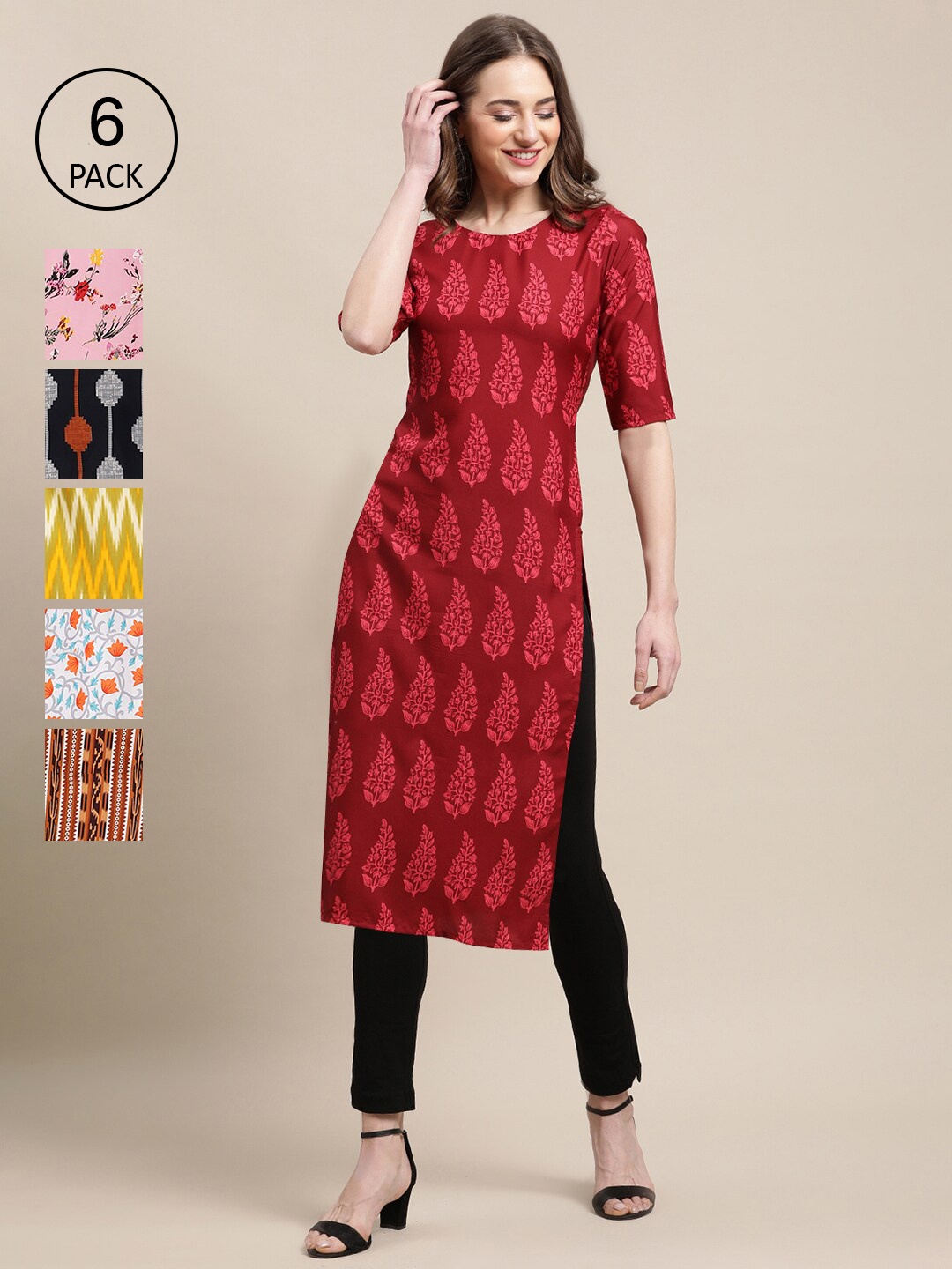 7Threads Women Red And White Ethnic Motifs Printed Summer Sheers Crepe Kurta PACK OF 6
7Threads Women Red And White Ethnic Motifs Printed Summer Sheers Crepe Kurta PACK OF 6