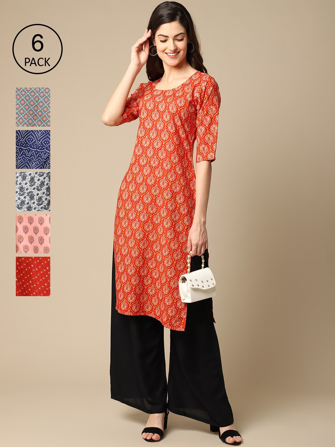 7Threads Women Set Of 6 Geometric Printed Round Neck Summer Sheers Crepe Kurta, Multi
7Threads Women Set Of 6 Geometric Printed Round Neck Summer Sheers Crepe Kurta, Multi