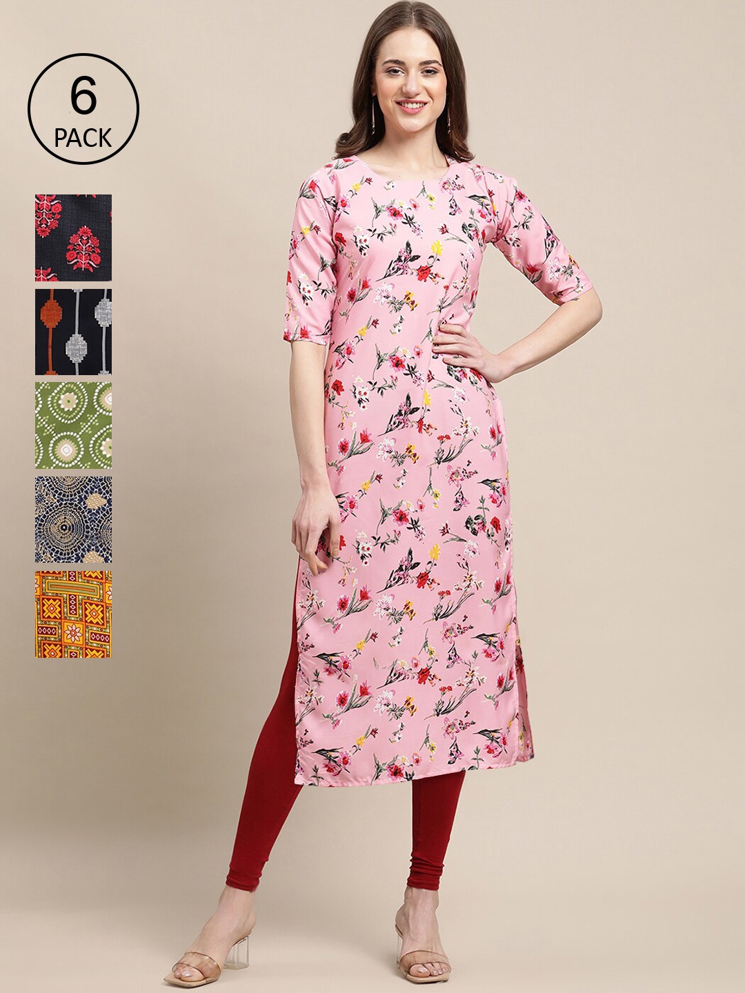 Ethnic basket Pack of 6 Women Pink & Green Ethnic Motifs Printed Summer Sheers Crepe Kurta
Ethnic basket Pack of 6 Women Pink & Green Ethnic Motifs Printed Summer Sheers Crepe Kurta