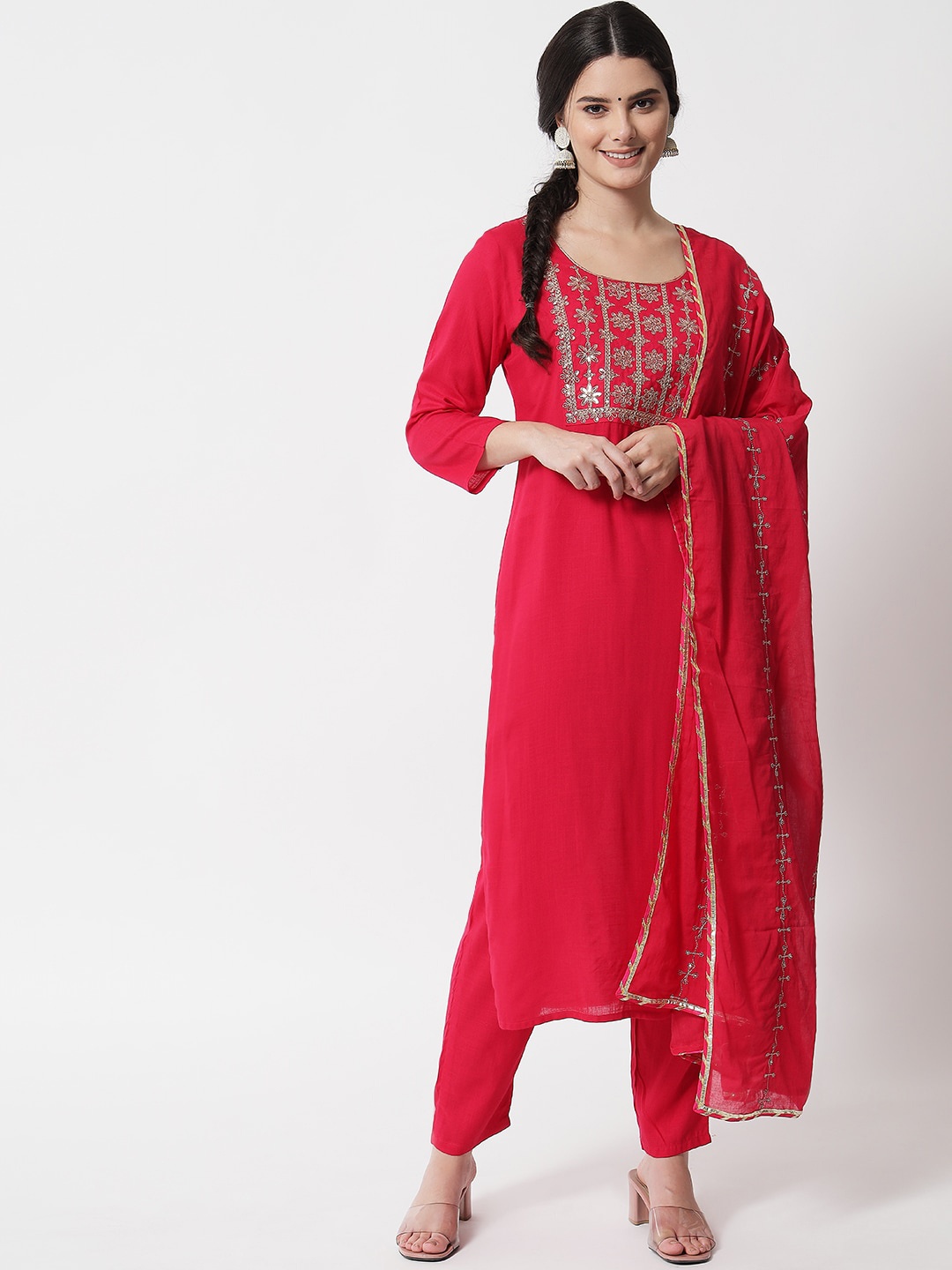 IkDaiya Women Pink Ethnic Motifs Yoke Design Straight Kurta with Trouser & With Dupatta
IkDaiya Women Pink Ethnic Motifs Yoke Design Straight Kurta with Trouser & With Dupatta